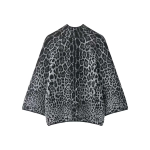 Women's loose casual animal jacquard knit sweater featuring oversized batwing sleeves