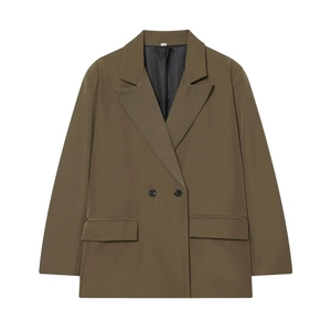 Klassischer Oversize-Blazer in Dunkelkhaki mit Doppelreiher-Knöpfen und Pattentaschen