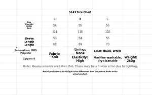 Size chart for lace-up knit sweater detailing measurements and polyester fabric specs