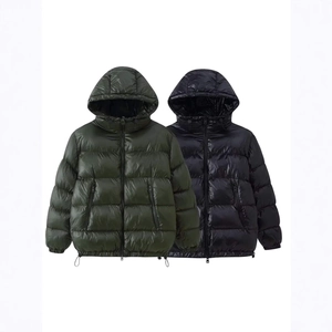 Damen Locker Glänzende Kapuzen Pufferjacke Lässig Gesteppter Baumwollmantel Warme Einfarbige Oberbekleidung Mit Taschen