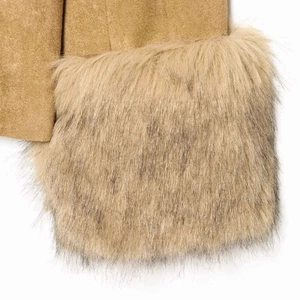 Women's autumn faux suede jacket featuring a thick faux fur collar and sleeve trim