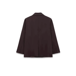 Classic loose fit double-breasted dark brown blazer with back vent and buttoned sleeves