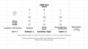Detailed size chart for floral embroidered knit cardigan with measurements and fabric specs