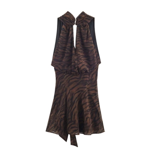 Mini robe sans manches pour femmes à imprimé animal, dos nu avec motif à rayures de tigre
