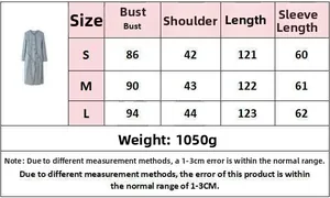 Size guide for women's long wool coat showing bust, shoulder, and length measurements