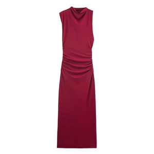 Women Sleeveless Cowl Neck Ruched Maxi Dress Solid Color Slim Fit Sexy Elegant Summer Bodycon Dress For Evening Party