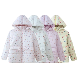 Damen Winter Casual Kapuzen Wattierte Mantel Blumen Obst Druck Dick Warm Langarm Außenbekleidung Steppjacke