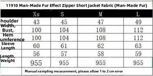 Tableau des tailles pour veste en fausse fourrure avec mesures de poitrine et manche