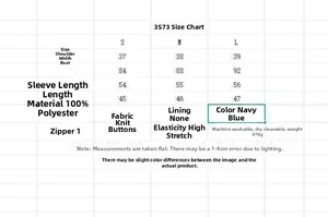 Tableau des tailles pour pull en maille bleu marine avec détails du matériau