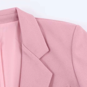 Pink wool-blend blazer jacket featuring notch lapels and smooth satin lining details
