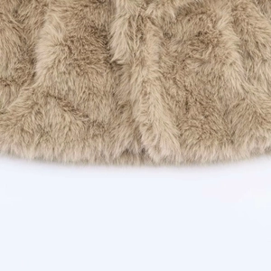 Women's short faux fur coat in khaki, featuring a soft plush texture for winter warmth