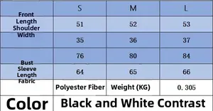 Detailed size chart for the color-block long sleeve knit top in S M L sizes