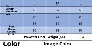 Detailed sizing chart for women's knit sweater with measurements in S, M, and L sizes