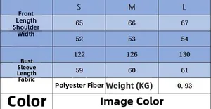Detailed size chart for long sleeve trench coat including length and shoulder measurements