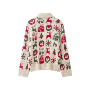 Vintage cremefarbener Weihnachtsstrickpullover mit festlichem Rentier- und Schneeflockenmuster