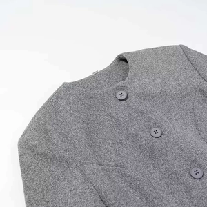 Chic grey tweed long wool coat for women with round neck and large buttons for fall