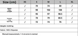 Größentabelle für Damen-Hose mit hoher Taille, Maßen und Details zur Materialzusammensetzung