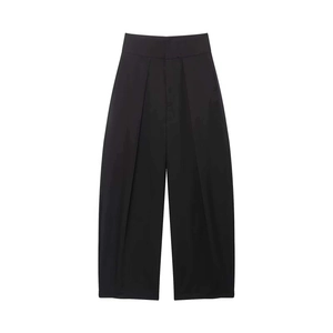 Minimalistische schwarze Hose mit hoher Taille und eleganten Falten für Damen