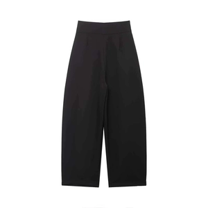 Minimalistische schwarze Hose mit hoher Taille und weitem Bein aus Webstoff für den Alltag
