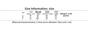 Detailed size chart for olive green faux leather jacket featuring measurements in centimeters