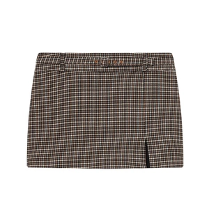 Mini-jupe Vintage Pied-de-poule en Laine Taille Haute Avec Ceinture et Fente Latérale Rétro Jupe trapèze pour Femme Automne