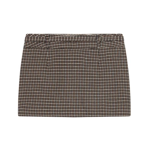 Mini-jupe classique en laine pied-de-poule avec motif à carreaux marron et taille haute