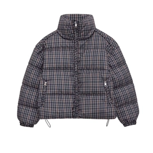 Women's Plaid Quilted Padded Jacket Vintage Stand Collar Drawstring Hem Loose Thick Cotton Coat Winter Outerwear For Women