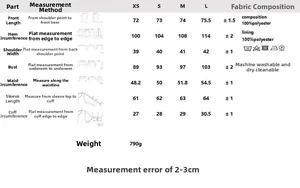 Size chart for brown vintage blazer with detailed measurements and fabric specifications