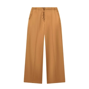 Women High Waist Wide Leg Trousers Satin Look Button Detail Solid Color Office Commute Elegant Long Straight Pants