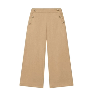 Women High Waist Wide Leg Pants Gold Decorative Buttons Loose Fit Solid Color Autumn Office Commuter Casual Trousers