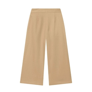 Elegant khaki high-waisted wide-leg trousers with front pleats and minimalist design