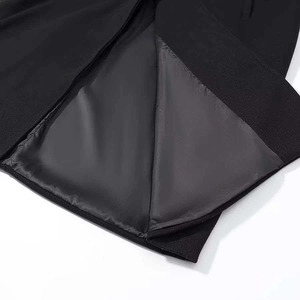 Detail of premium black wool coat showing smooth silk lining and high quality stitching