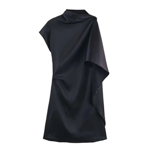 Robe Courte En Satin Asymétrique Sans Manches Dos Nu Drapée Ourlet Irrégulier Soirée Pour Femmes