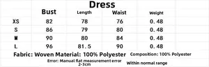 Detailed size guide table for black velvet tassel dress showing measurements and fabric