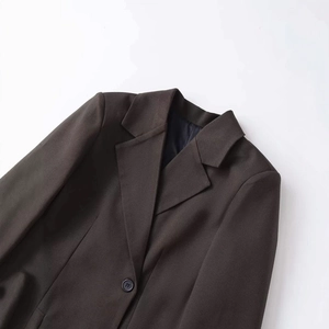 Classic charcoal notched lapel blazer for women with a single-breasted button closure