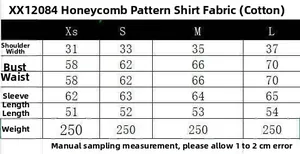 Detailed size chart for retro plaid ruffles shirt including dimensions for XS to L sizes