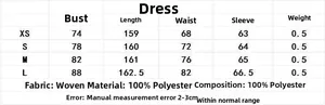 Detailed size chart for elegant satin dress including bust, length, and waist measurements