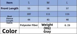 Size chart for women gray geometric knit sweater detailing length and bust measurements