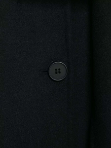 Detailed macro view of a black wool coat texture and a single four-hole resin button