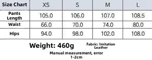 Tableau des tailles pour pantalon large en similicuir avec mesures de taille et de hanches