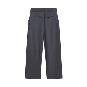 Deep grey wide-leg trousers with high waist and elegant drape for commute wear