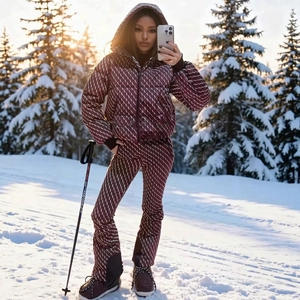 Combinaison de Ski à Capuche pour Femme Hiver Veste et Pantalon Rembourrés Chauds Imperméables Coupe-Vent Sport de Plein Air