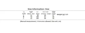 Detailed size chart for brown faux fur jacket showing shoulder, bust, and sleeve measurements