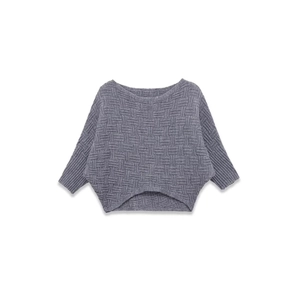 Women's Casual Loose Knit Sweater Basketweave Geometric Textured Round Neck Flare Sleeve Gray Pullover Autumn Fashion Top