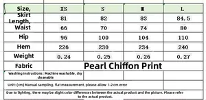 Detailed size guide for plaid patchwork irregular skirt with chiffon measurements