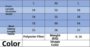Size chart detail showing measurements and polyester fabric for the slim knit top