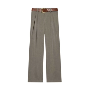Women's High Waist Wide Leg Trousers With Belt Elegant Pleated Solid Color Commuter Pants Straight Leg Business Casual Trousers