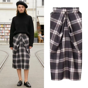 Women's Plaid Pleated Midi Skirt High Waist Draped Elegant Polyester Straight Skirt Office Daily Casual Bottoms