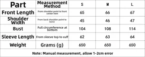 Detailed size chart for plaid jacket and pants set showing S, M, L measurements in CM