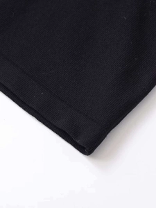 Close-up of black knit fabric showing the detailed rib-knit cuff texture and fine stitching
